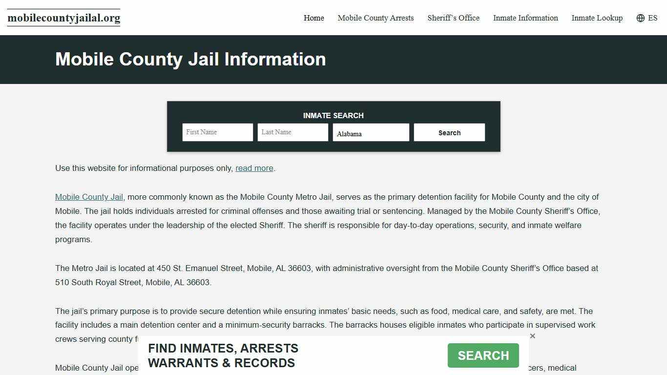 Mobile County, AL Jail Roster, Inmate Info