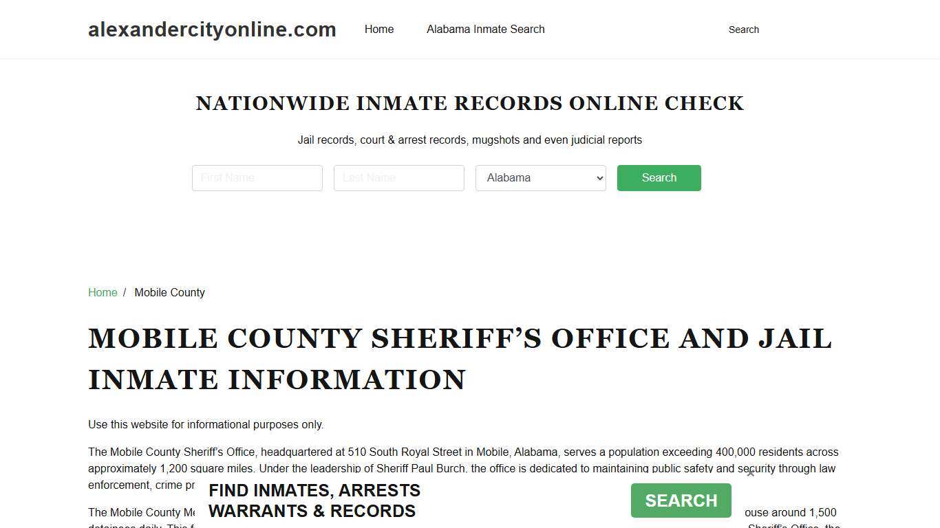 Mobile County Sheriff, AL, Jail Inmate Search, Recent Arrests